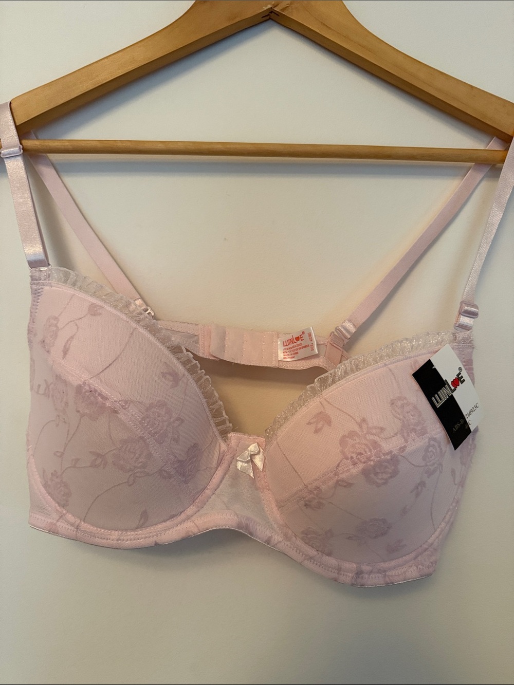Vintage Light Pink Floral Lace-Trim Underwire Bra